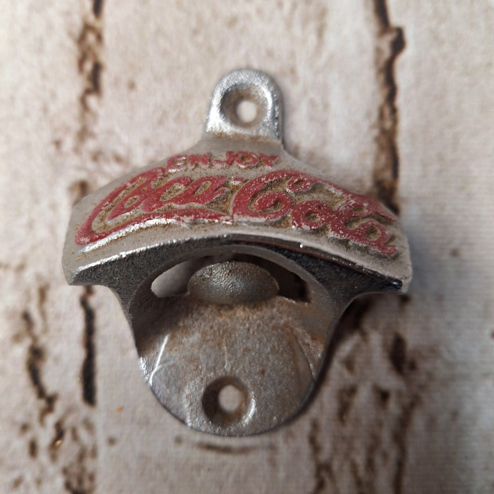 Vintage Coca-Cola Wall Mount Bottle Opener Metal Enjoy Coke Soda Memorabilia